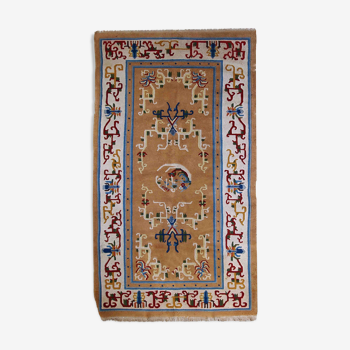 Vintage chinese art deco handmade carpet 120cm x 213cm 1960s, 1c429