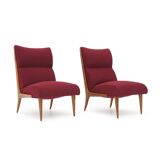 Set of wooden and boucle chairs, 1940s