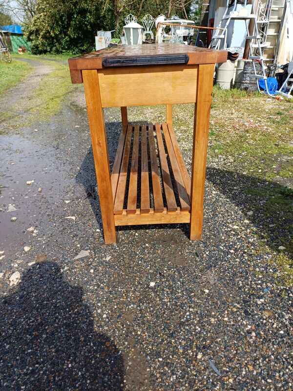 Table de Drapier Bois , 3 Tiroirs .