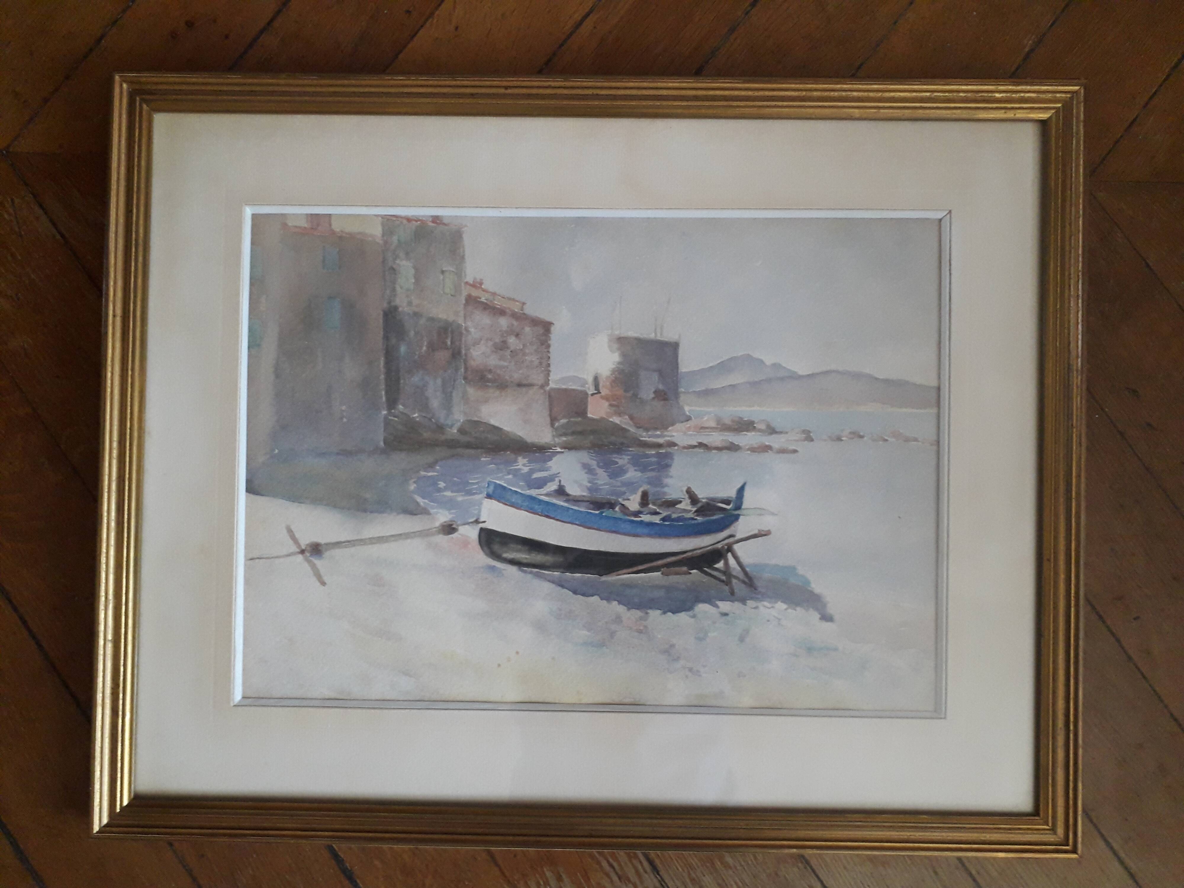 Ancient painting depicting a seascape