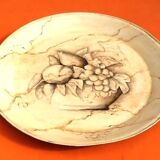 Painted sheet metal serving tray Fruit basket decor on beige background with marbled effect