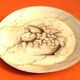 Painted sheet metal serving tray Fruit basket decor on beige background with marbled effect