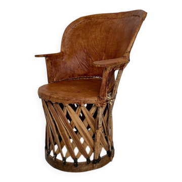 Mid-Century Modern Mexican Equipales Armchair in Leather and Wood, 1970