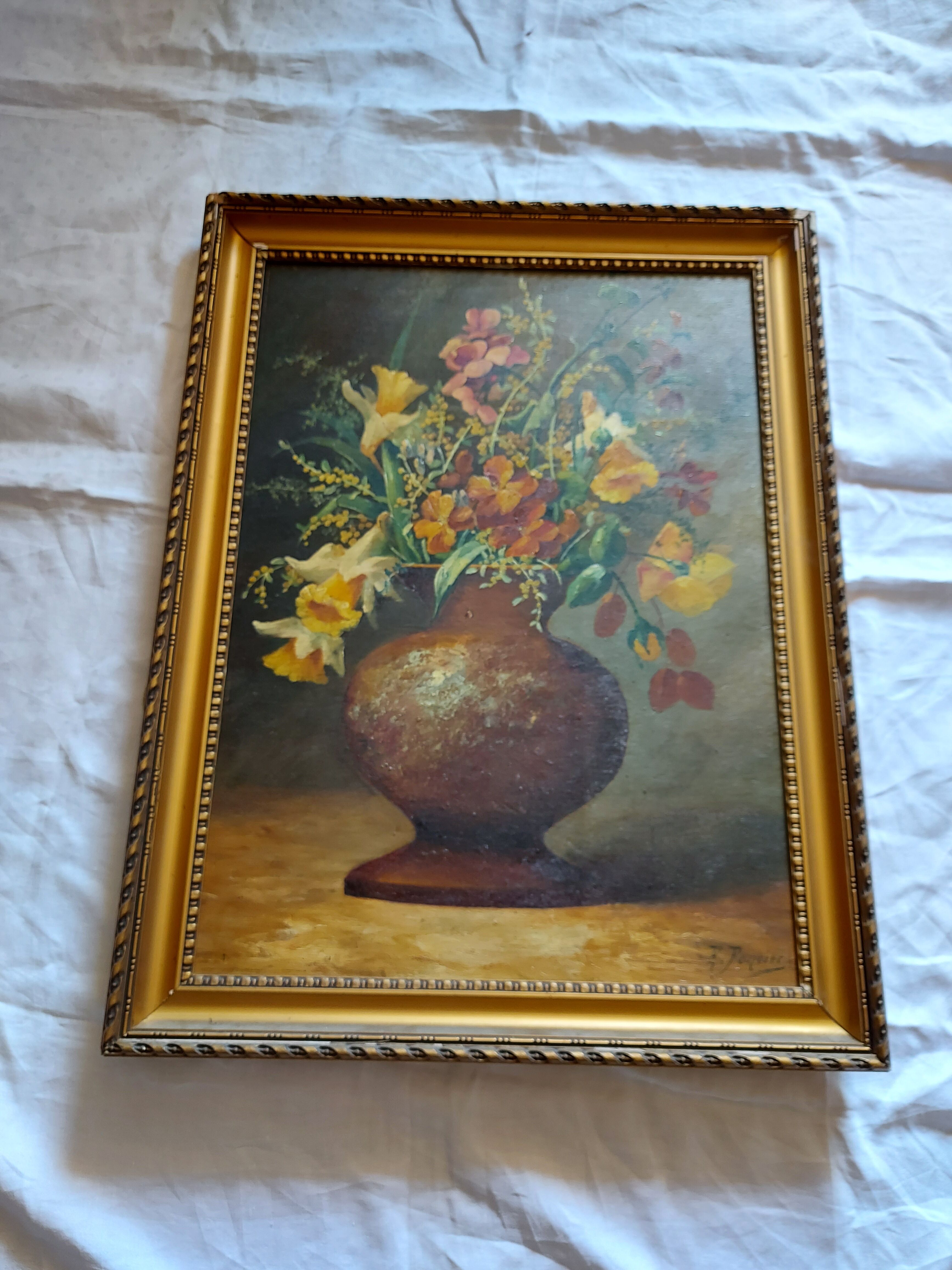 Oil on canvas, bouquet of flowers signed Foncier
