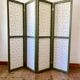 Antique 4-panel screen in pine, restored, "Grand Teint furniture" fabric.
