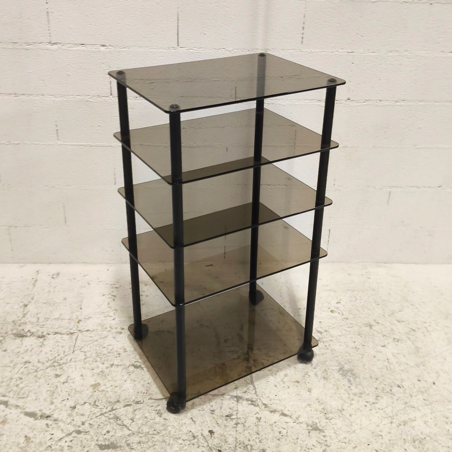 Smoked glass shelving unit, 1980