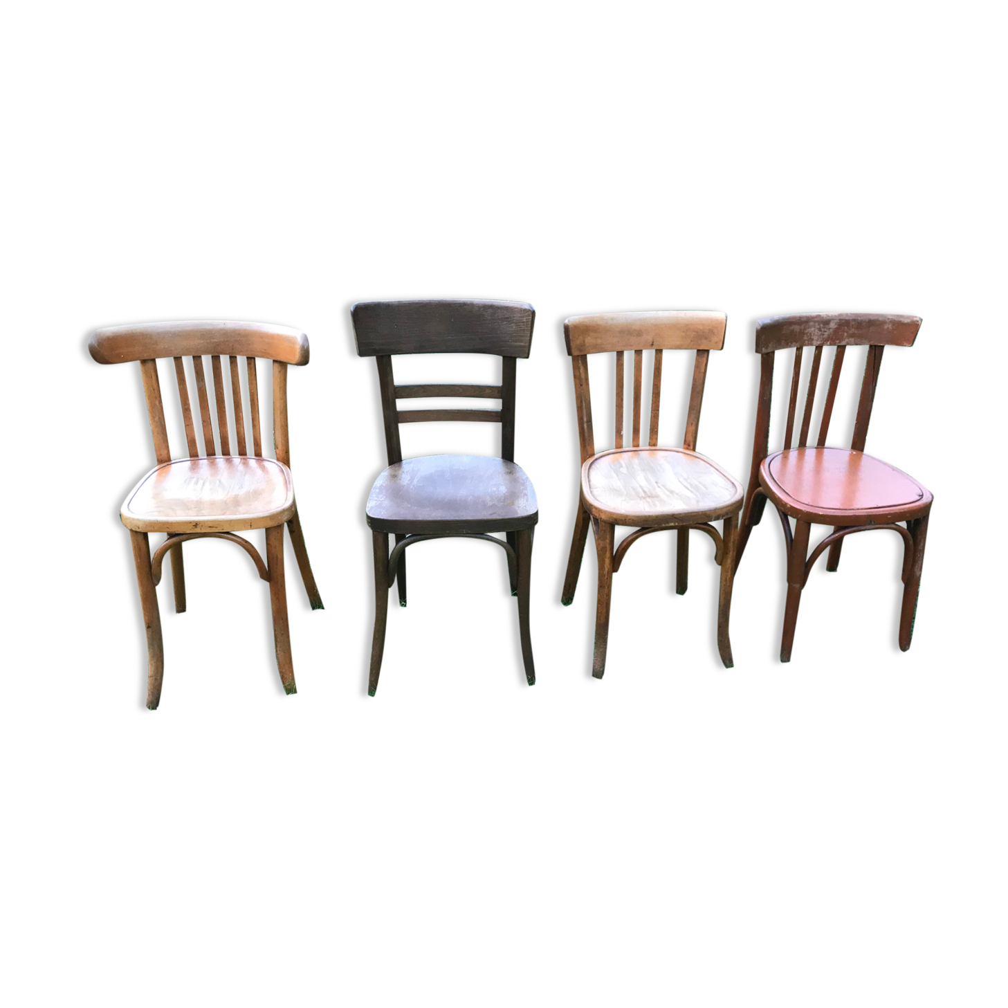 Series of 4 mismatched bistro chairs