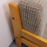Set of 2 vintage fireside chairs in pine and fabric from the 70s