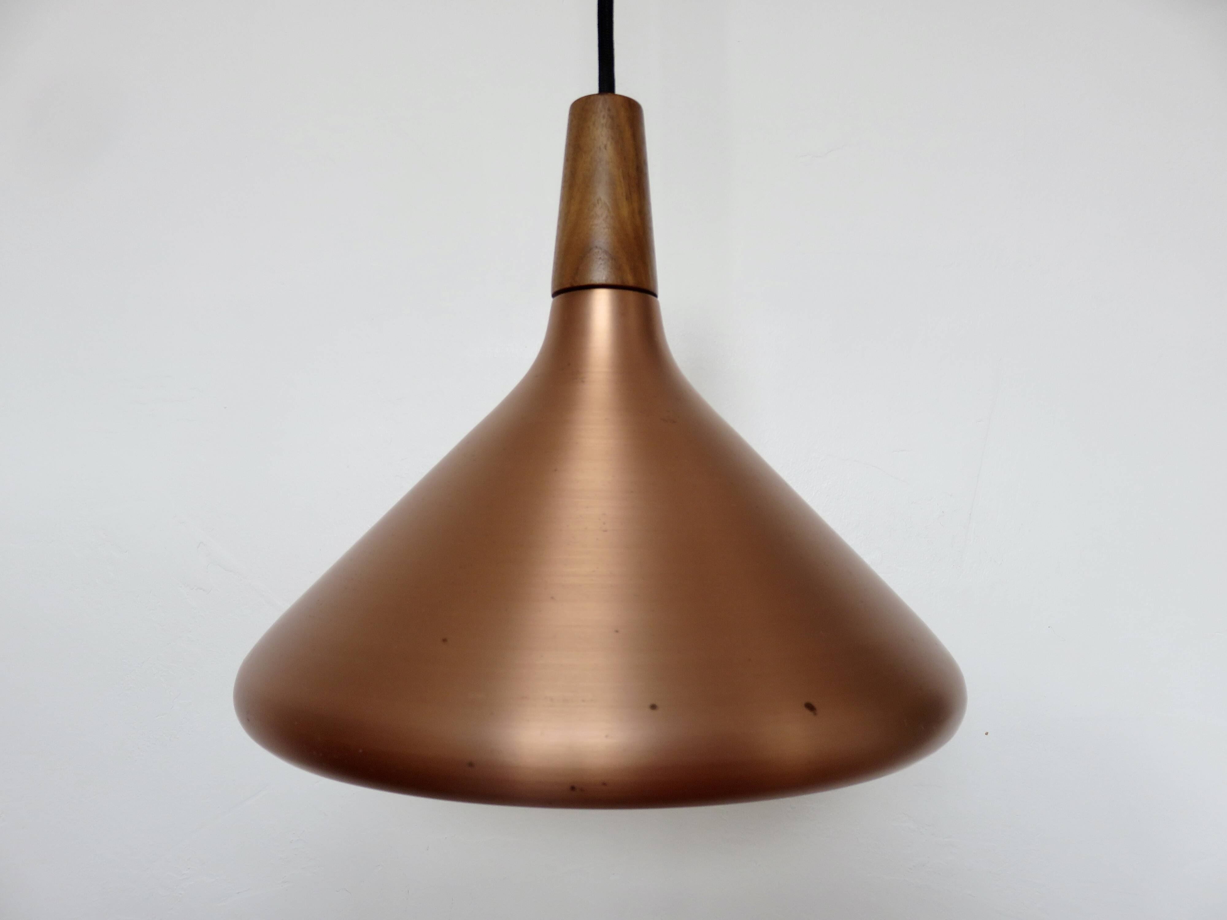 Suspension scandinave cuivre et teck, 80s'