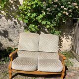 Sofa in wood, cane and green velvet