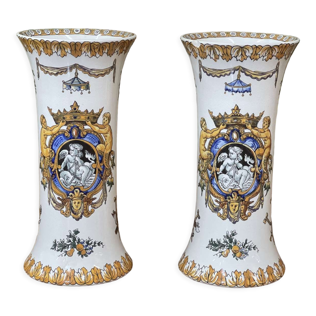 Paire de vases en faience de gien fin xixèmedébut xxème Selency