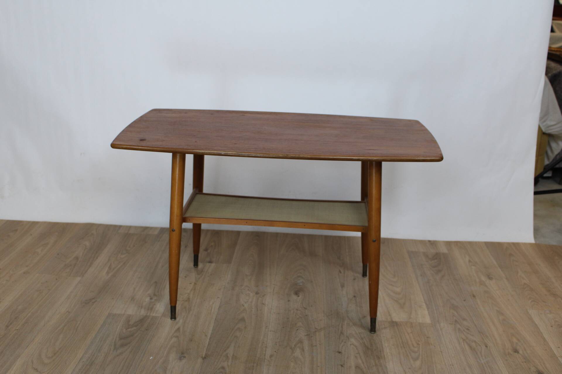 Table basse en teck vintage double plateau 1960 suede