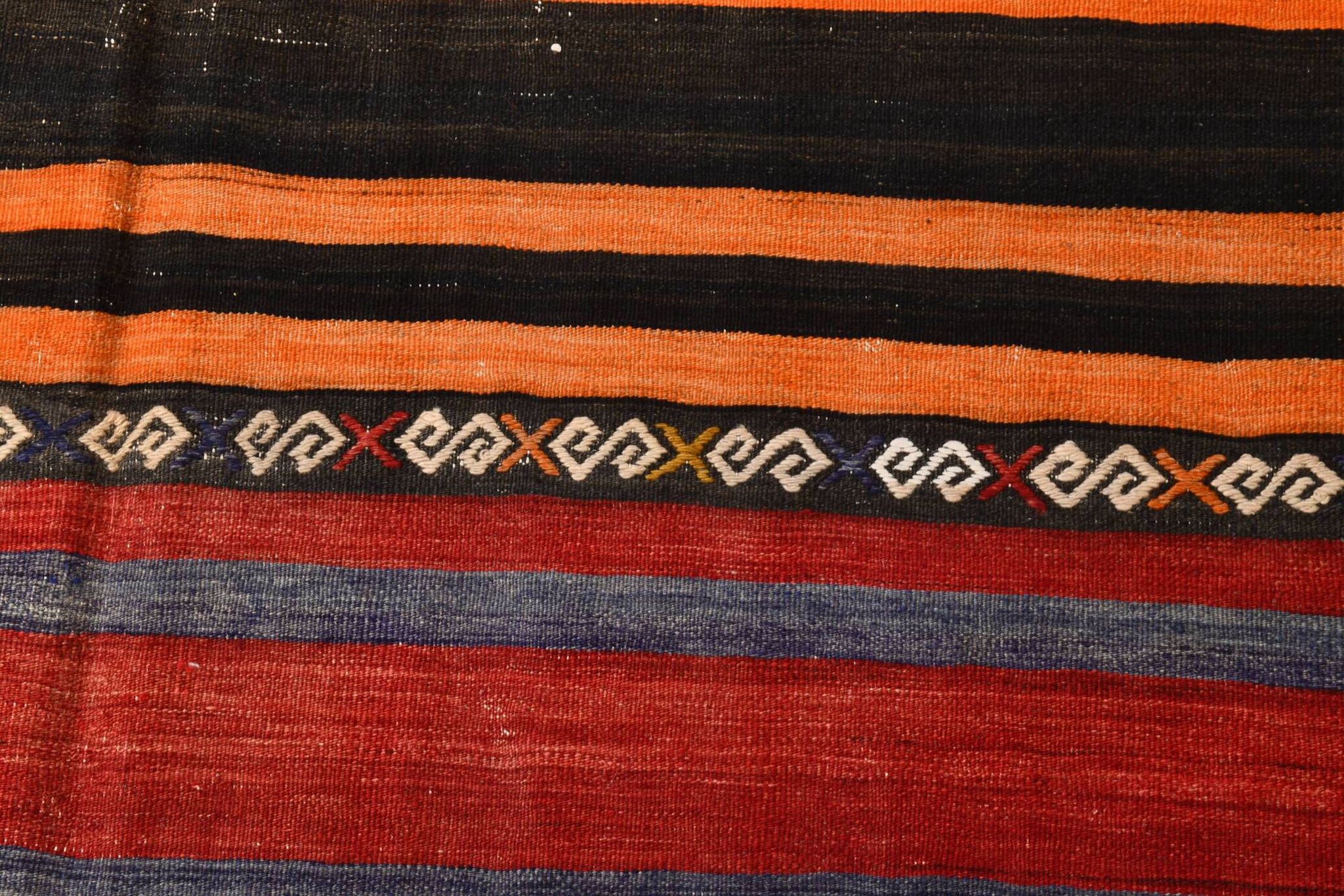 6x9 Green Orange Striped Turkish Vintage Kilim Rug 174x272Cm SK 2311