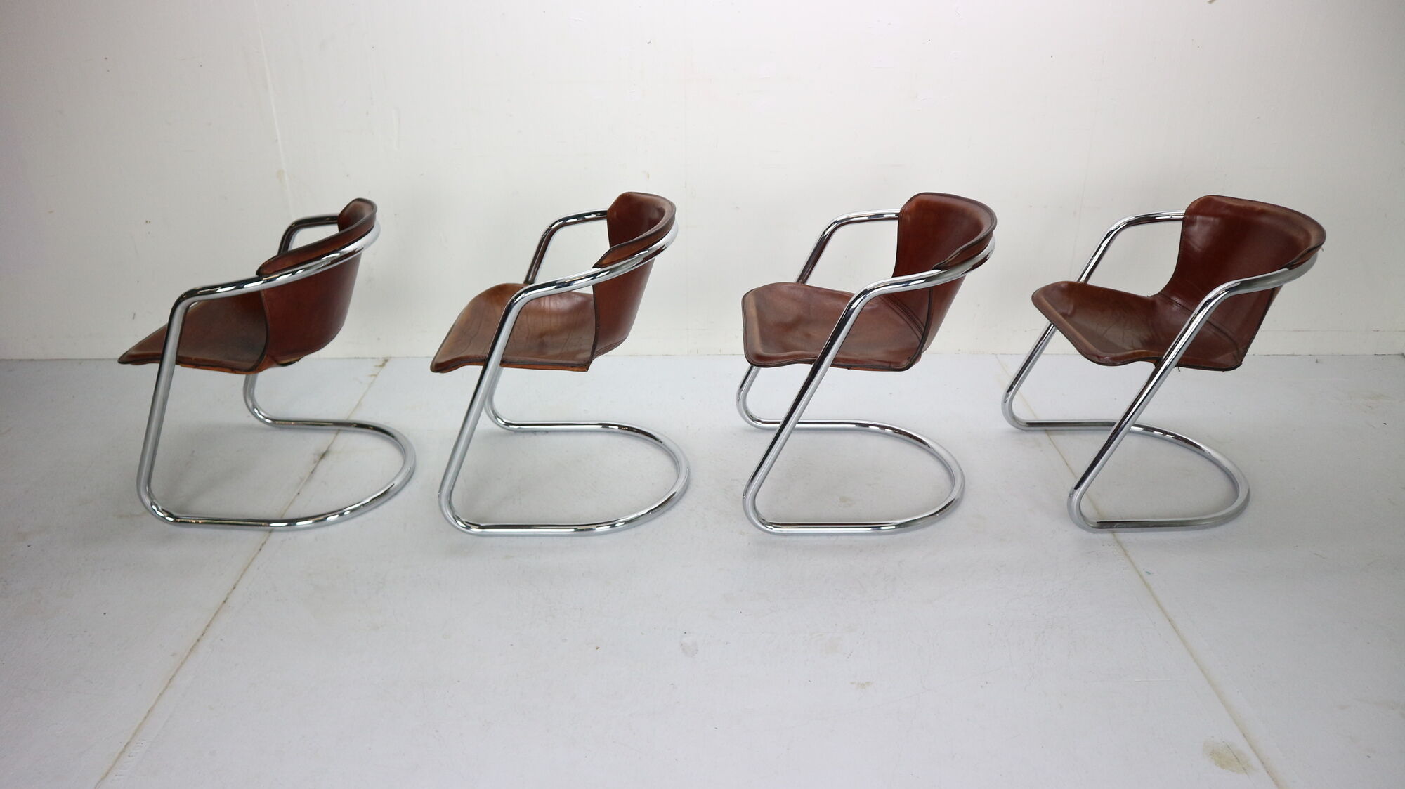 Set of 4 leather dining chairs for Cidue, 1970s, Italy