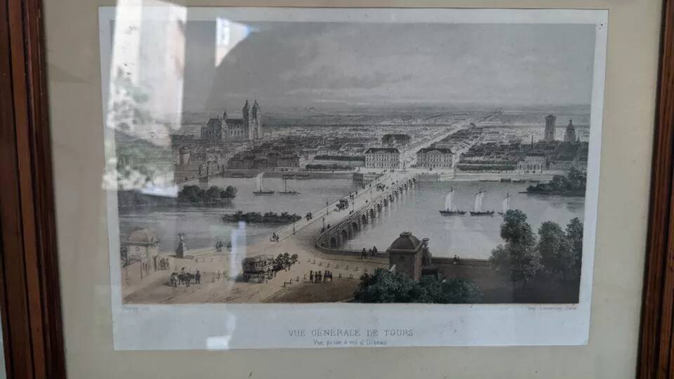 Framed lithograph deroy general view of tours taken from a bird's eye view imp lemer