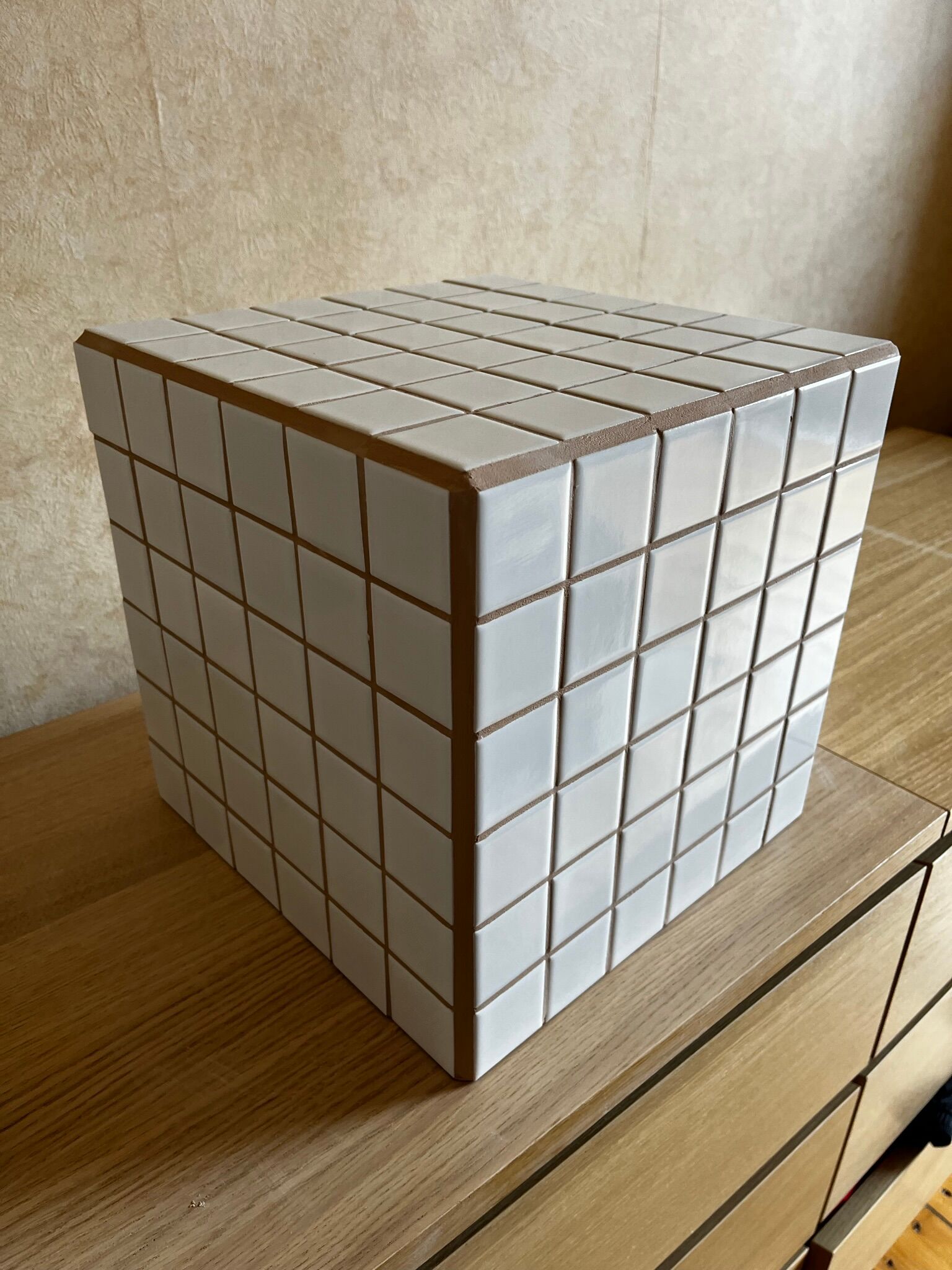 Beige white mosaic cube 30cm x 30cm tiled