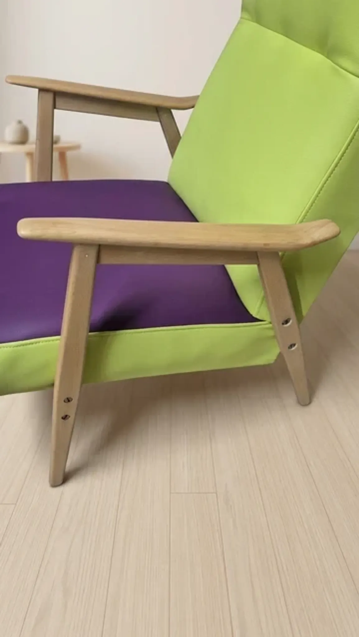 Pair of restored vintage armchairs, green and purple upholstery, mid-20th century, Czechoslovakia, 80 × 75 cm