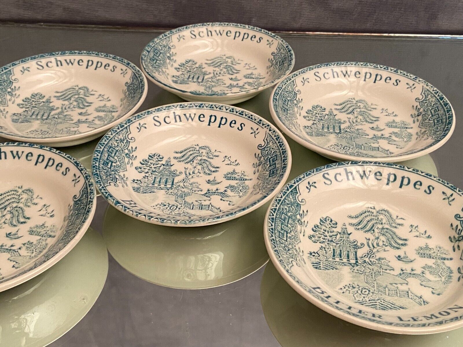 Suite of 6 coasters cup Schweppes Bitter Lemon earthenware from Gien