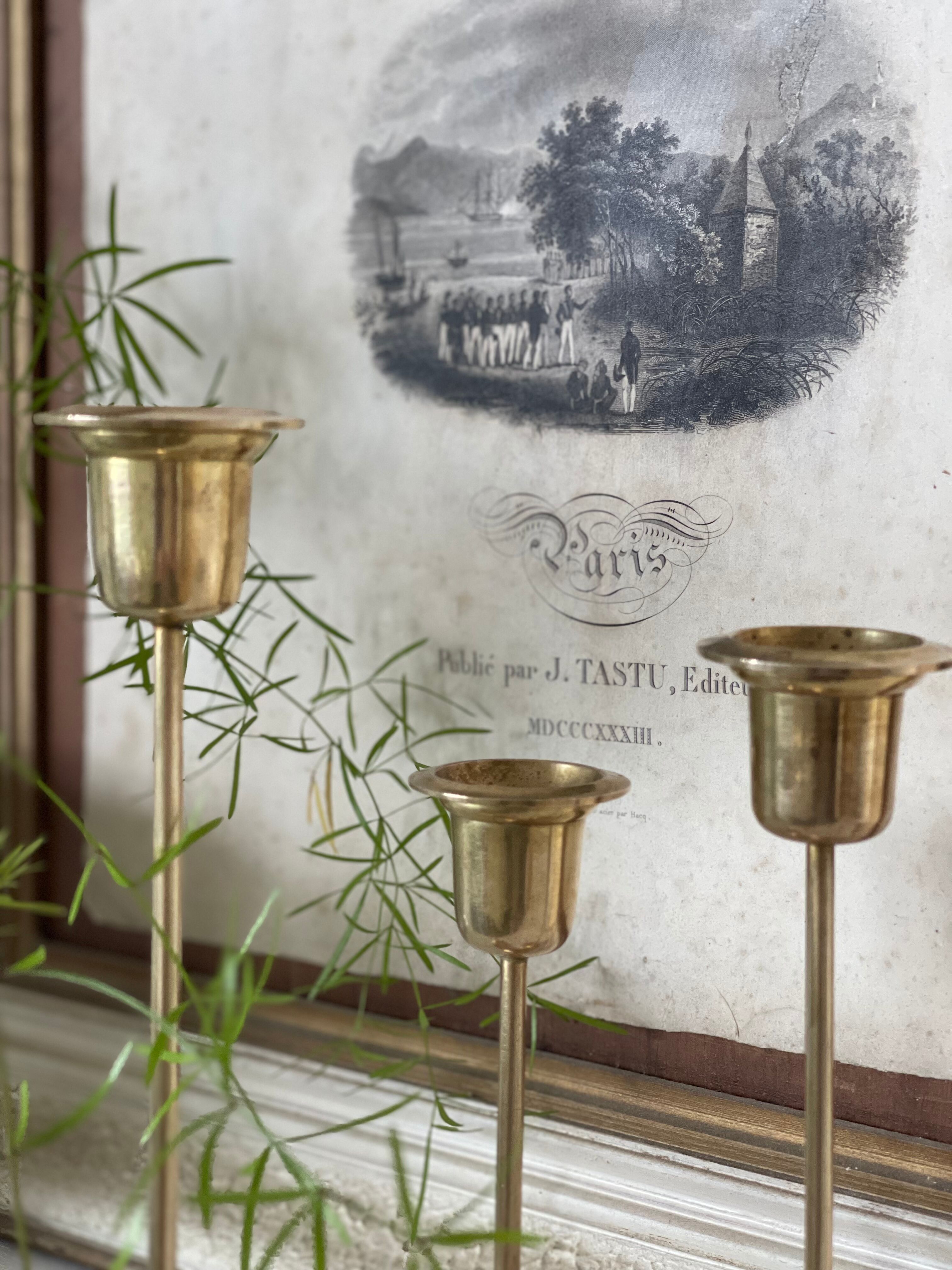 3 brass candle holders 1970