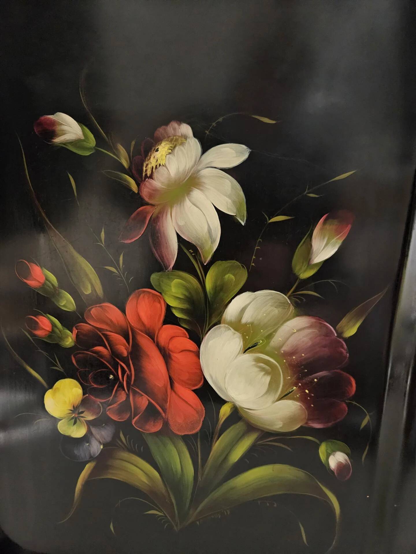 Large antique tray with flowers