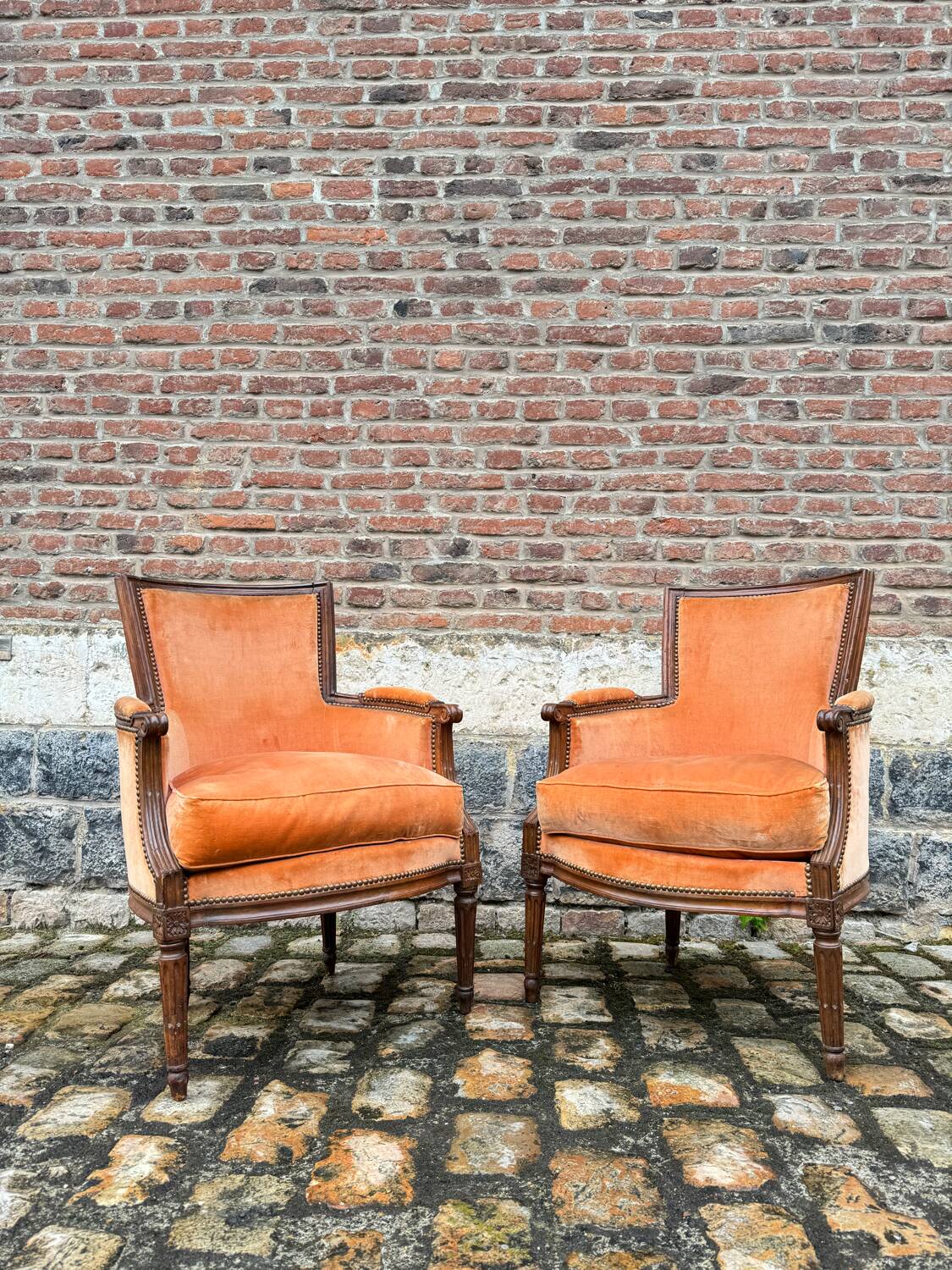 Pair Of Bergères Trapeze Backrest In Walnut Louis XVI XVIII Eme Century