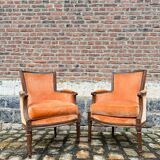 Pair Of Bergères Trapeze Backrest In Walnut Louis XVI XVIII Eme Century