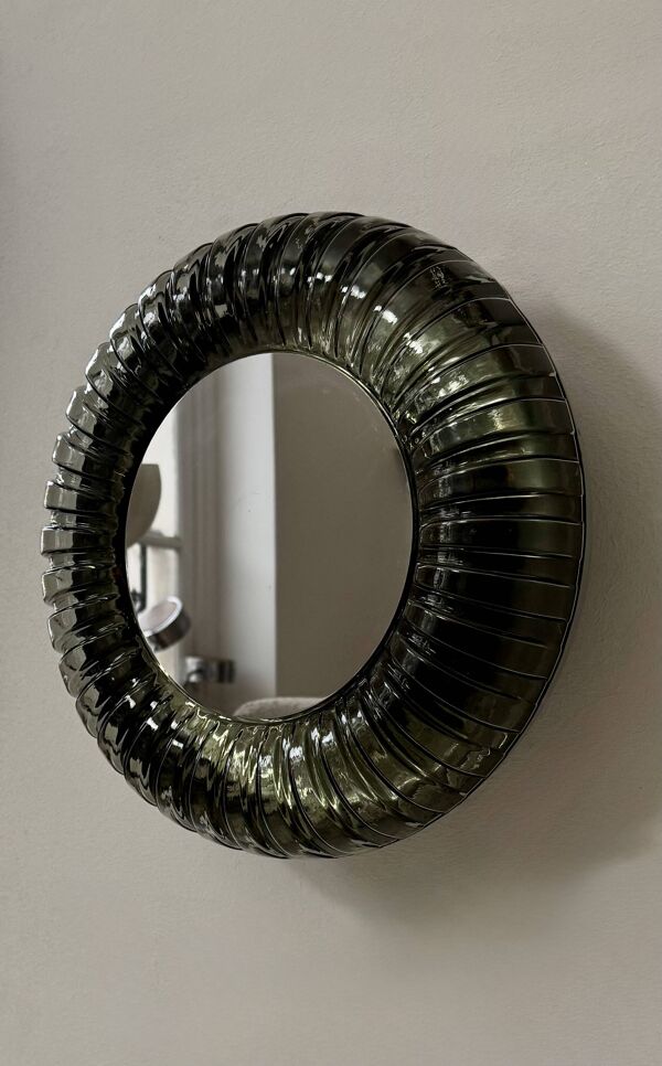 Applique vintage miroir lumineux, Murano et inox poli, Italie, 1960