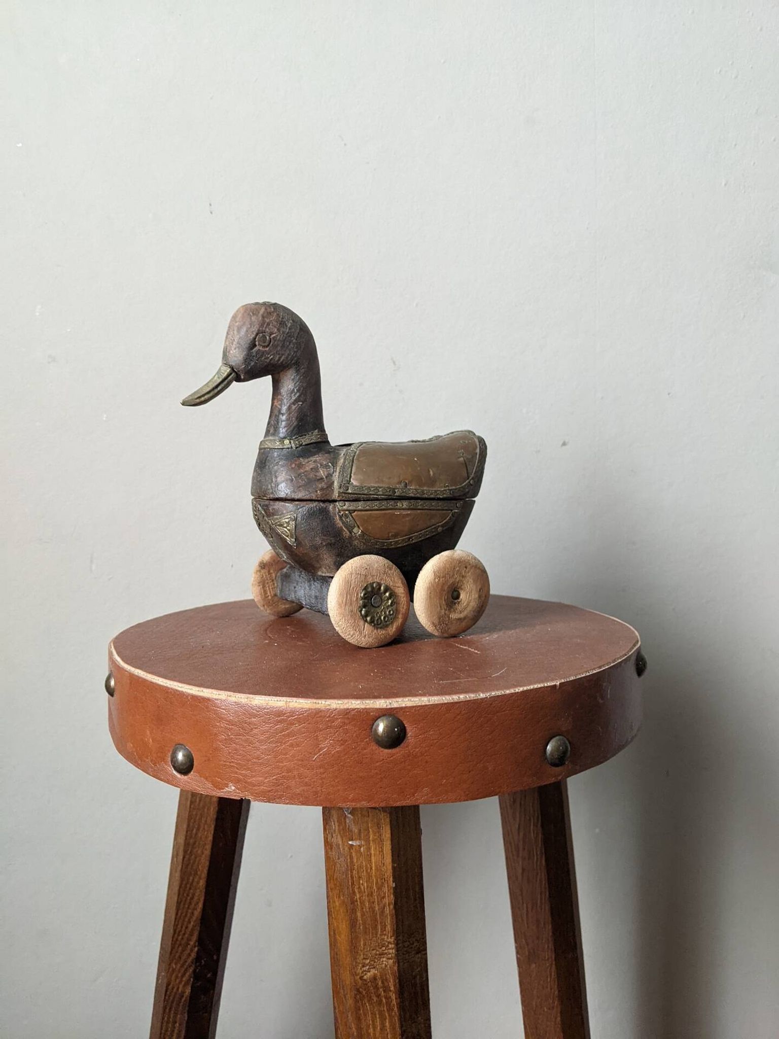 Jouet de collection vintage canard en bois