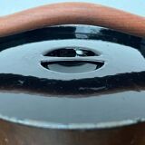 Black enamelled cast iron pot with a teak handle in mid-century style by Timo Sarpaneva for Rosenlew of Finland, 1960s.