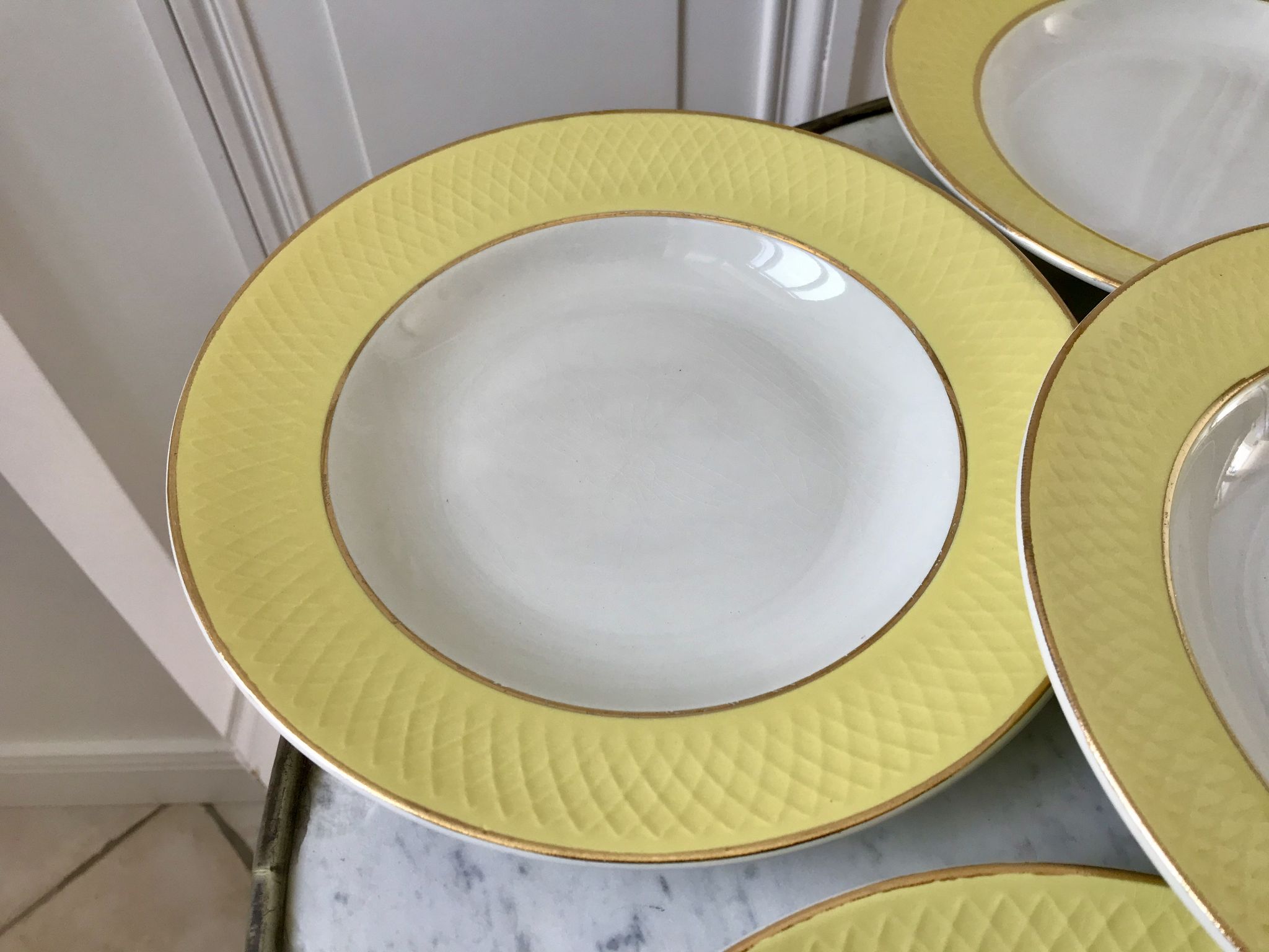 lot of 6 hollow plates Moulin des Loups textured canary yellow 50s