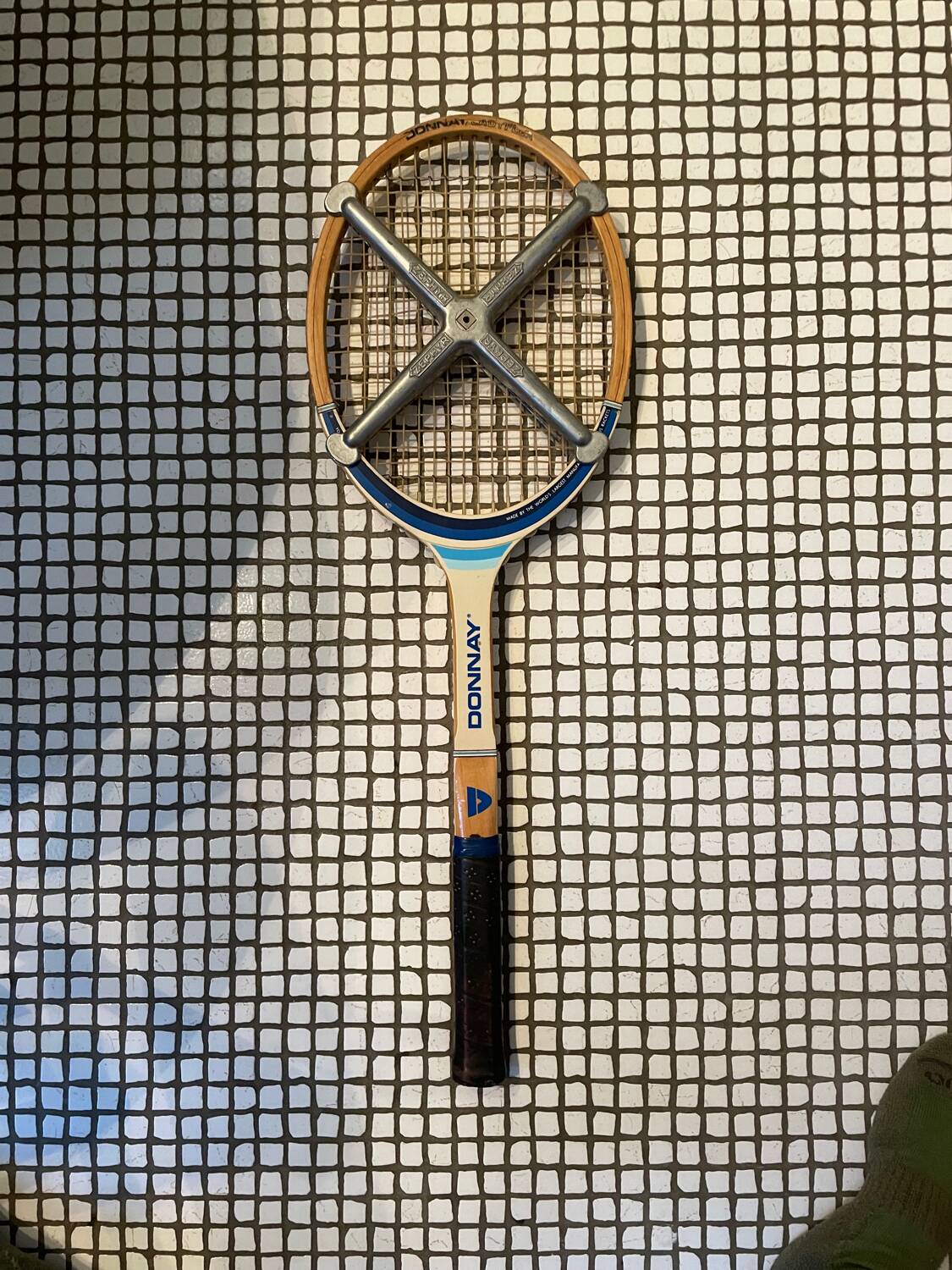 Vintage Zephir wooden tennis racket with metal protection