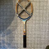 Vintage Zephir wooden tennis racket with metal protection