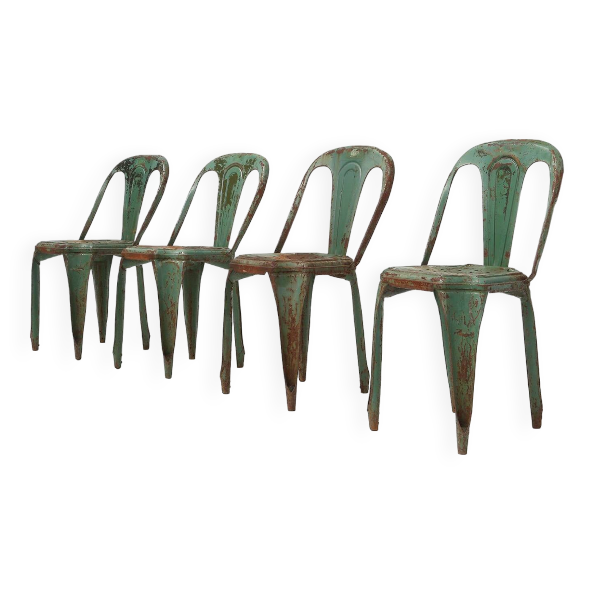 Set of 4 Vintage green Model A Chairs from Tolix, France, 1950s
