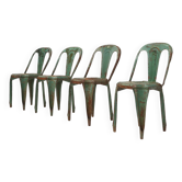 Set of 4 Vintage green Model A Chairs from Tolix, France, 1950s