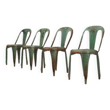 Set of 4 Vintage green Model A Chairs from Tolix, France, 1950s