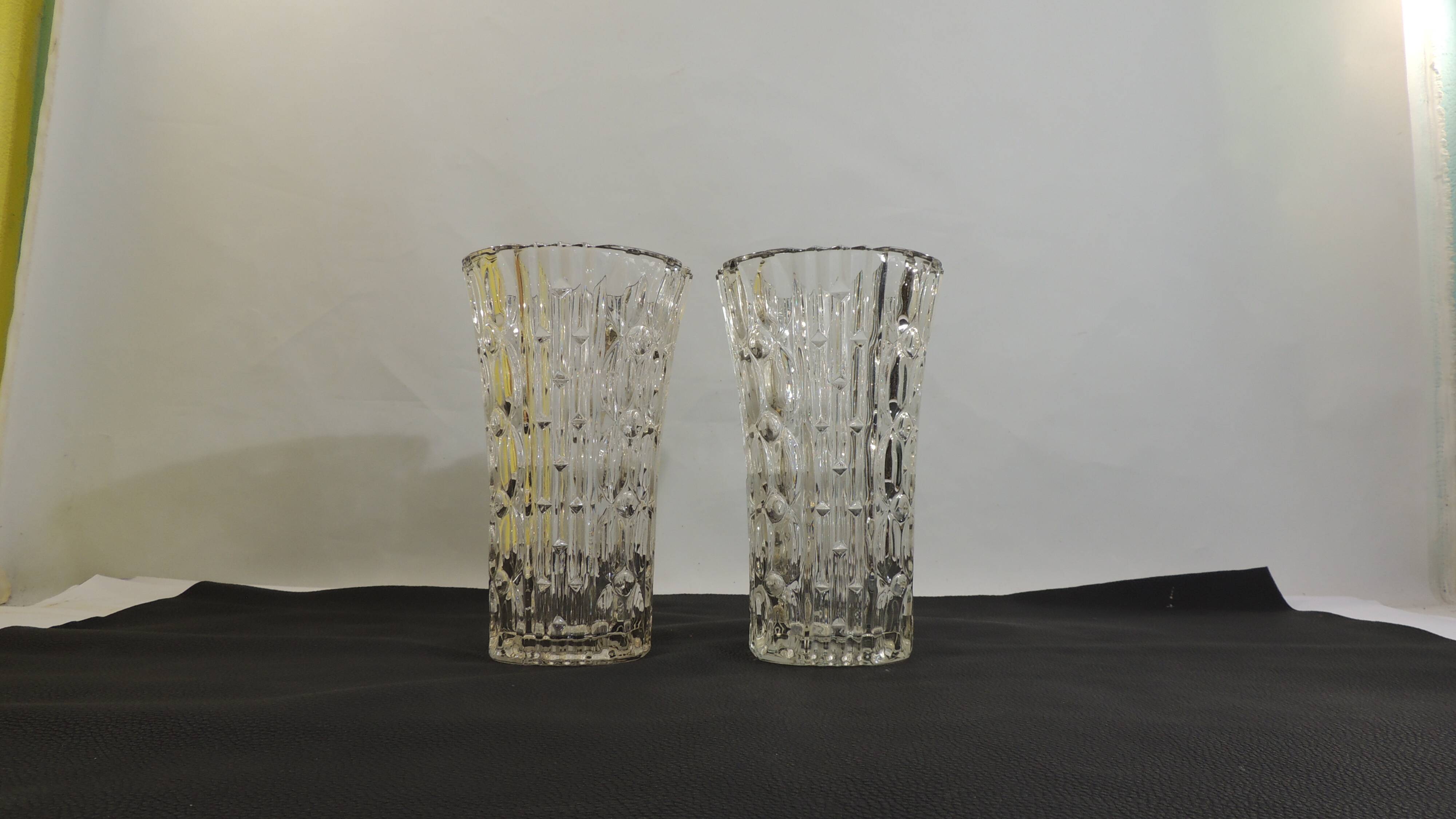 Pair of large vintage cut crystal vases – Geometric, heavy design