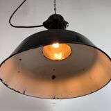 Industrial Black Enamel Factory Lamp with Cast Iron Top, 1950s