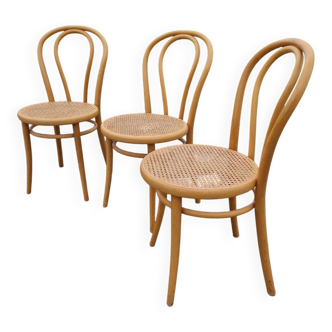 Set of 3 cane bistro chairs in Thonet style