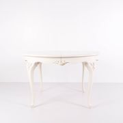 Antique round dining table with extension - Neo Rococo style - white painted with decorative details - 1920s