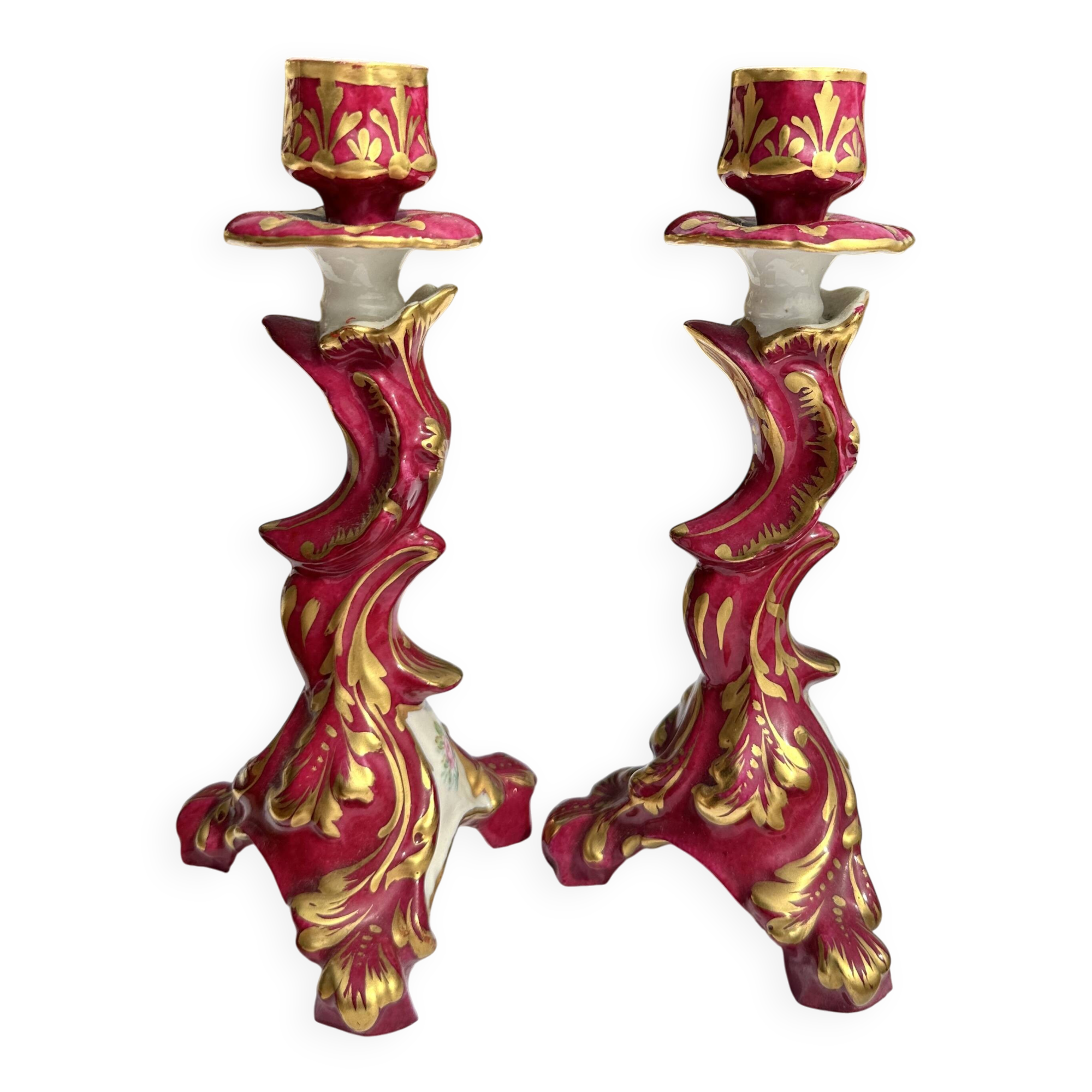 Magnifique Ensemble de Deux Bougeoirs de Style Sèvres Vintage en Porcelaine