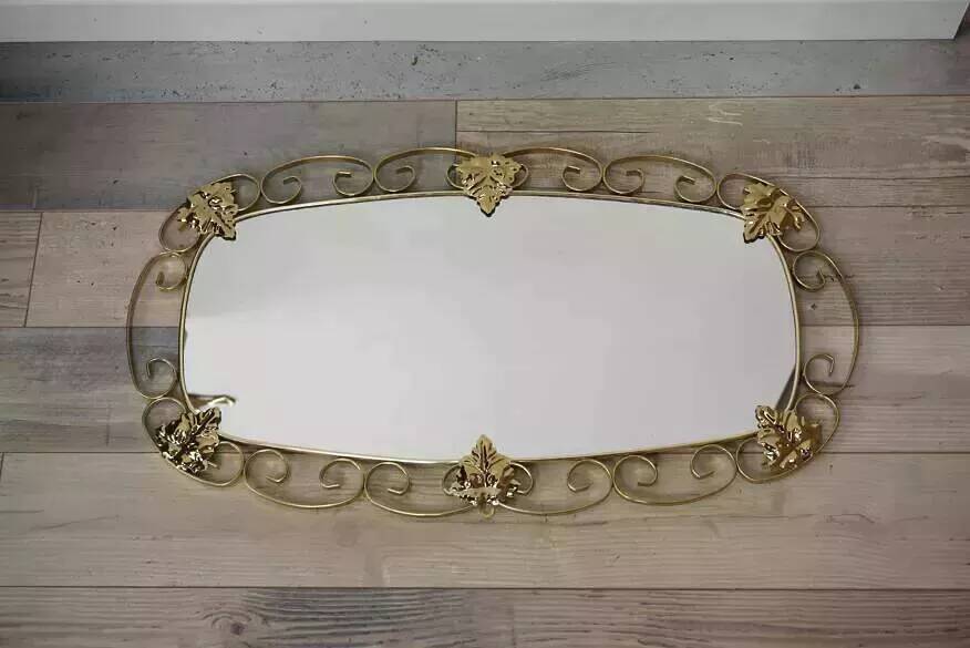 50s oval brass mirror - 38x69cm