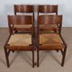 Set of 4 vintage solid wood and straw chairs, 1980