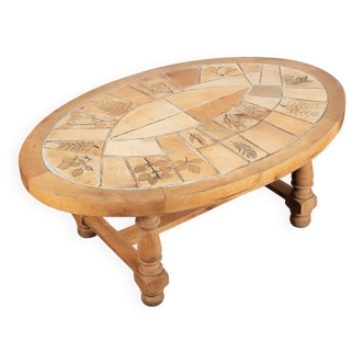 Vallauris wooden and ceramic coffee table