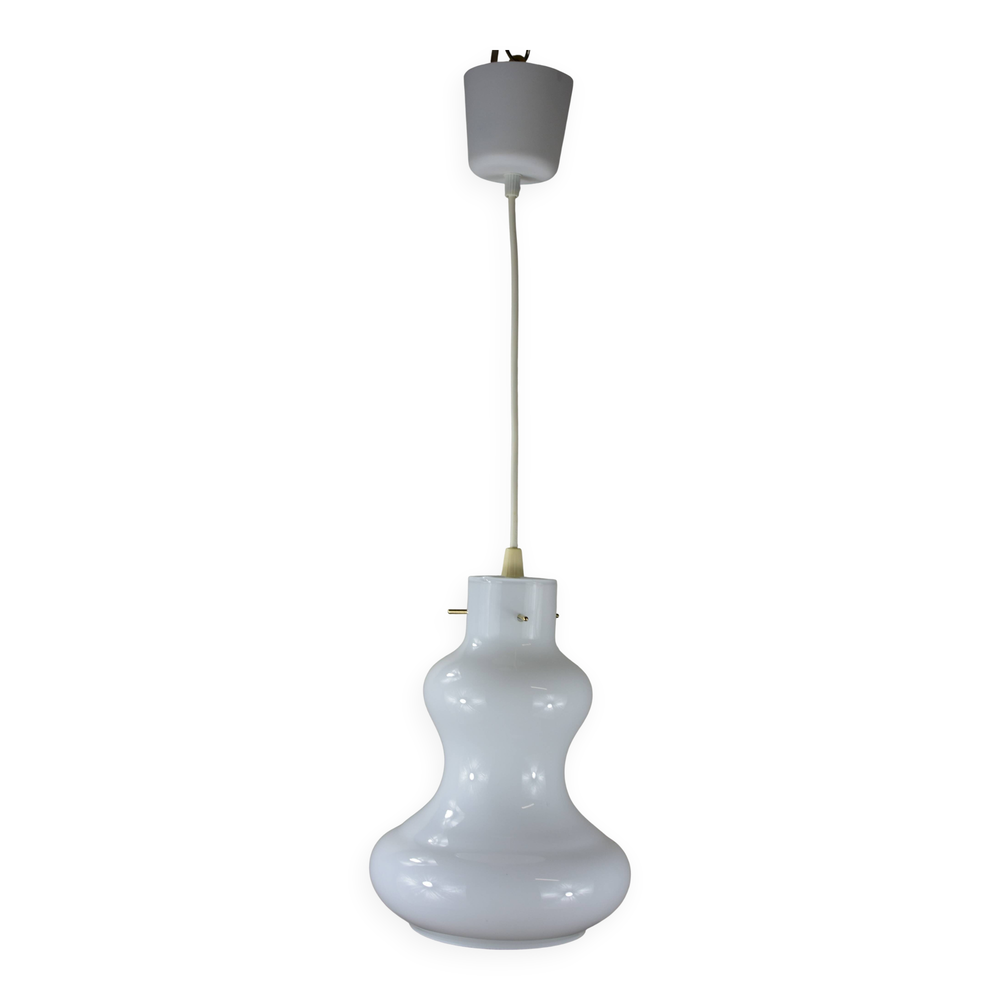 Vintage white opaline glass pendant light.