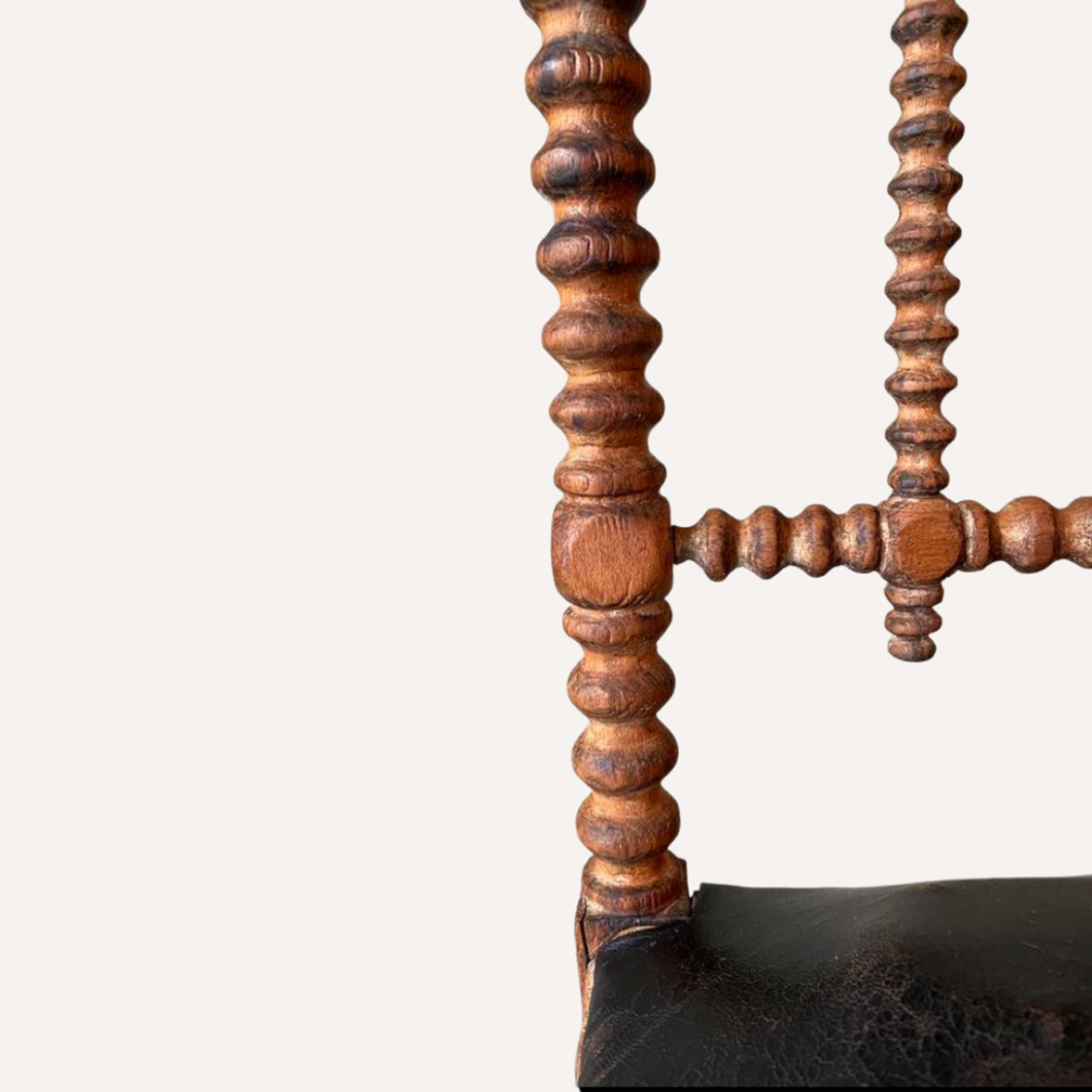 French bobbin chair with leather seat, ca 1850-1860