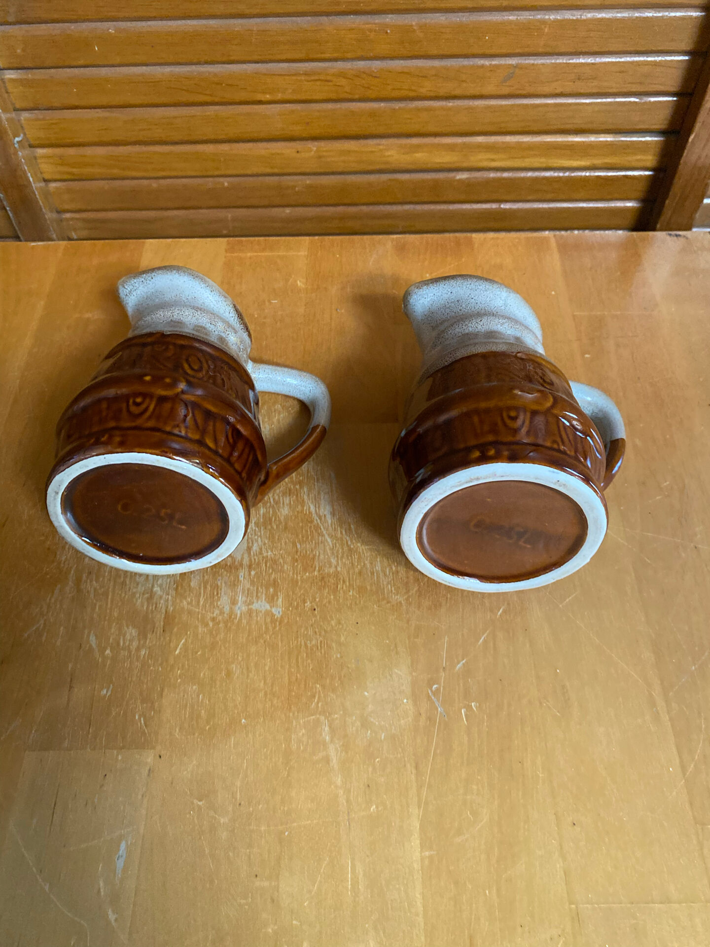 Pair of vintage revol barrel-shaped ceramic jugs 0.25l