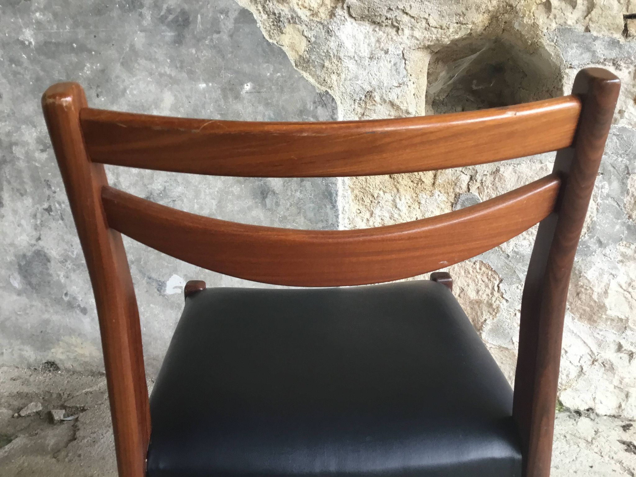 Pair of Scandinavian chairs Ameublement NF black imitation leather and teak - 1960