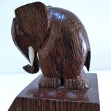 Pair of stylized elephant bookends in solid wood