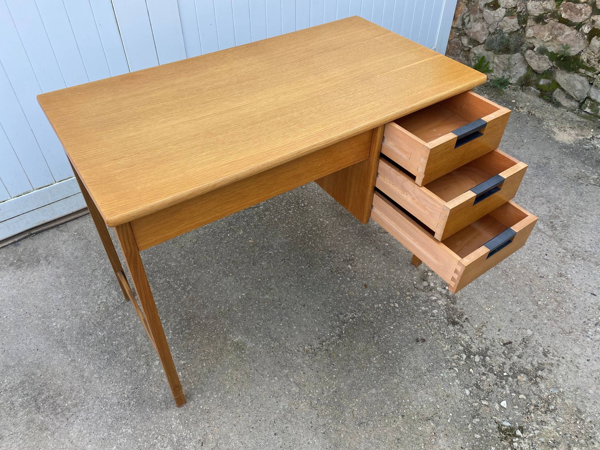 Scandinavian desk in light teak wood with 3 + 1 drawers, vintage from the 60s