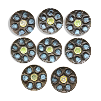 Vallauris ceramic oyster plates circa 1960 x8